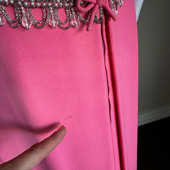 Vintage 60’s Beaded Bodice Gown Maxi Dress With Back Bows - Picture 9 of 13